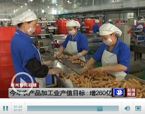2013年荆州市农产品加工企业总产值达到1019亿元